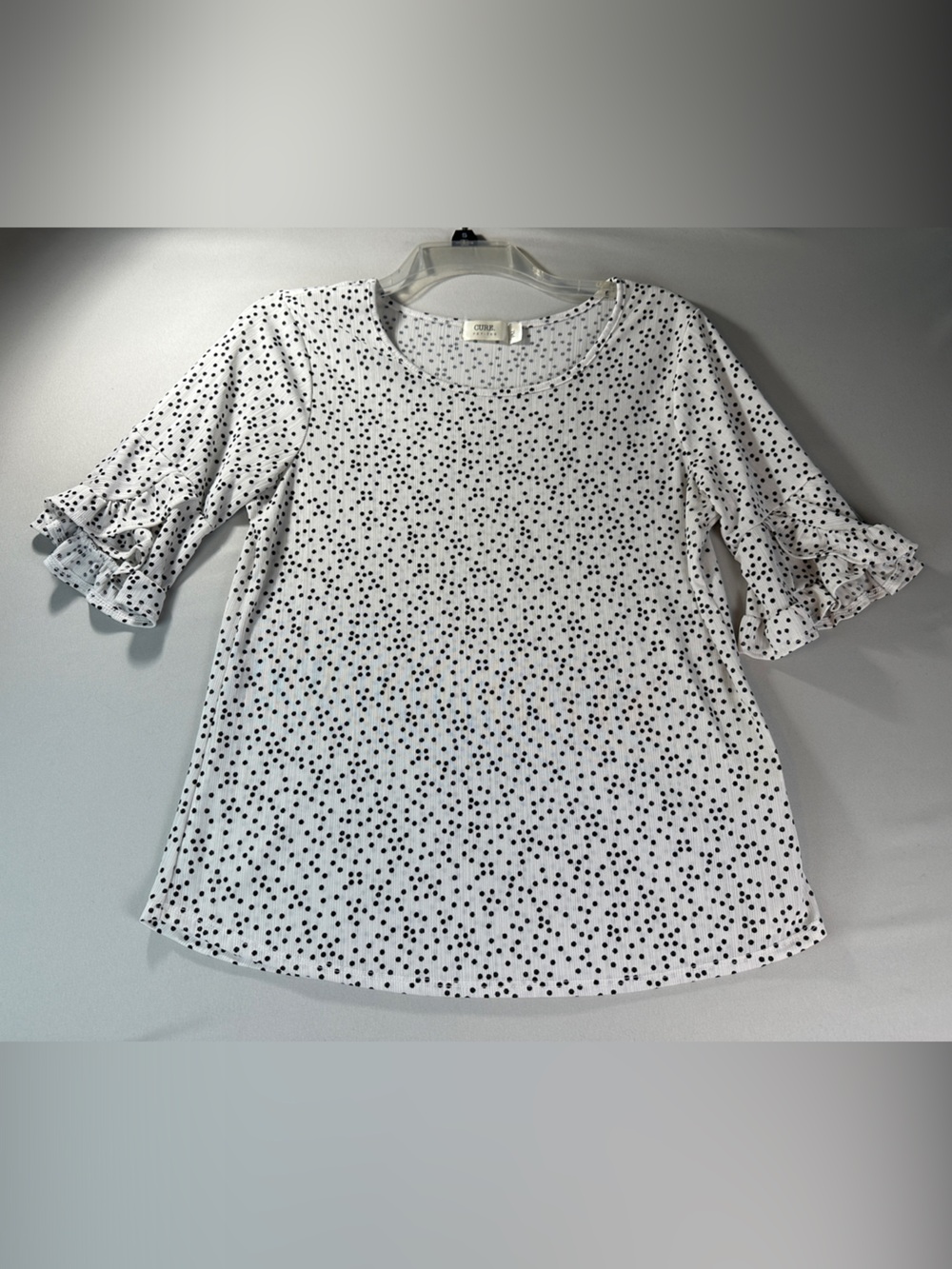Cure. Women’s Top Petite Medium Polka Dot Puff Sleeve Shirt White Black